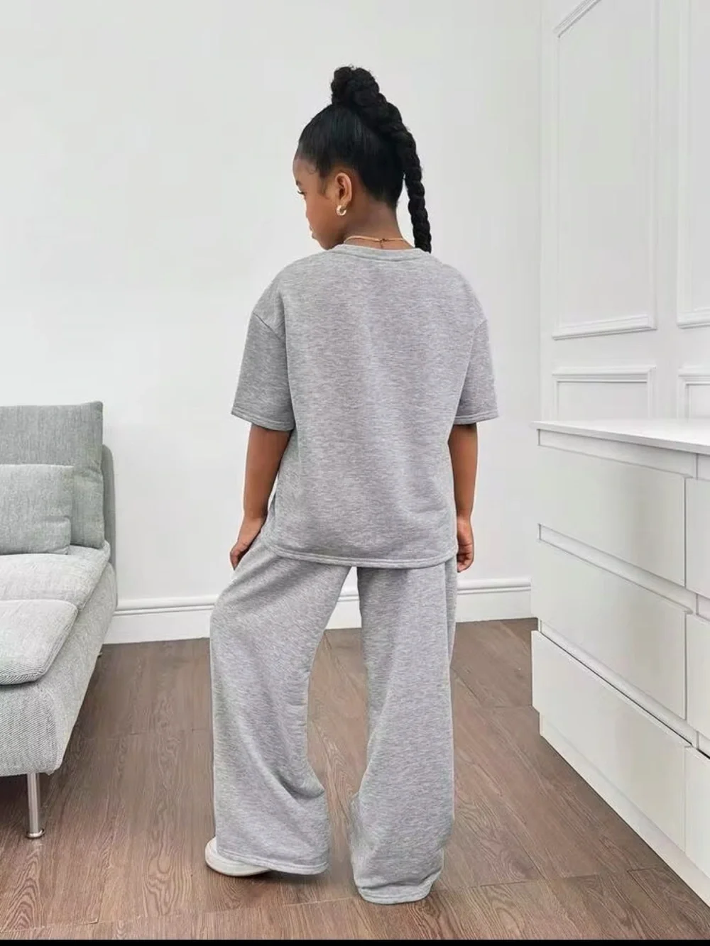 SHEIN Grey Kids Matching Wide-Leg Sweat Set